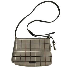 Fossil Gray Plaid Fiona Crossbody Bag Womens Window Pane Print Purse Handbag